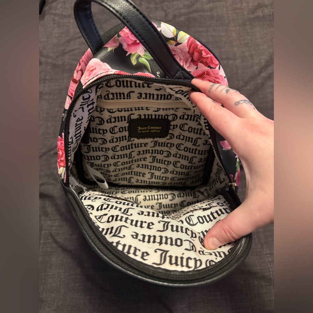 Juicy Couture Black Backpack with Pink Floral Design